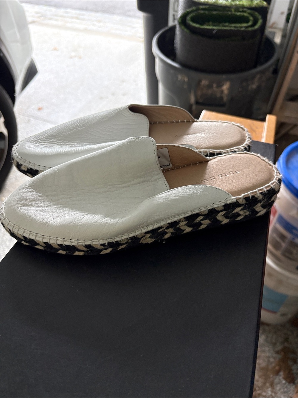 White Leather Espadrille Mule with Braided Sole - Women